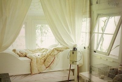 bedroom, light, draperies, white, ivory