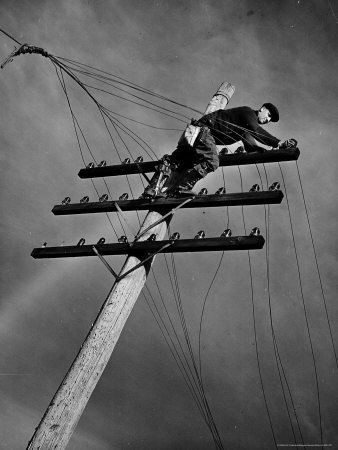 NY Telephone Co. Lineman Wallace Burdick Repairs Telephone Lines Between Valhalla and Brewster Photographic Print