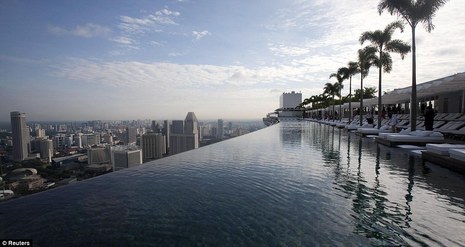 An infinity pool at a resort overlooking a city.