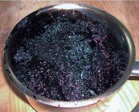 Burnt food attached to pan.