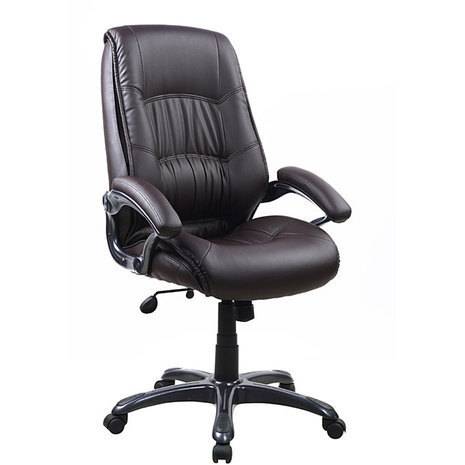 A plush, black office chair with coasters and arm rests.