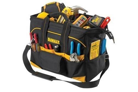 A tool bag with several tools in it