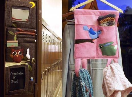 A split screen shows an open locker and a colorful piece of fabric hanging from a hanger.