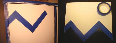 When the first line is all across the cabinet, take your cardboard template and tape along the zig zag line.