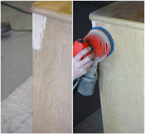 A split screen shows light wooden tables.