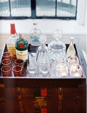 Antique trunk bar tray