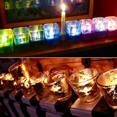 Colorful Hanukkah decoration with glasses.