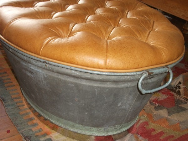 A 10 gallon steel water drum remade into a chair.