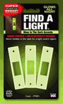 Three glowing green find a light light switches in a package