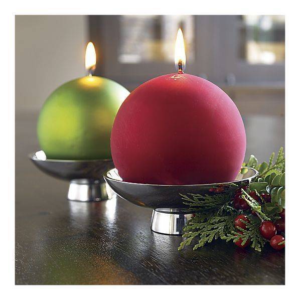 Credit: Crate and Barrel [http://www.crateandbarrel.com/holidays/christmas-decorating/2-piece-milo-footed-candle-dish-with-matte-green-ball-candle-set/s133322]