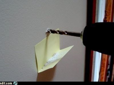 Well That’s Just Plain Clever of the Day: Folded sticky note = Instant drill dust caddy. [tifi.]