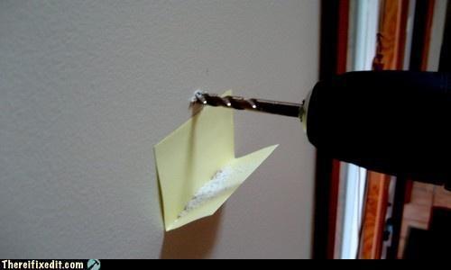 Well That’s Just Plain Clever of the Day: Folded sticky note = Instant drill dust caddy. [tifi.]