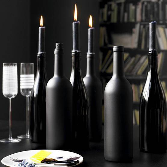 "Wine Bottle used as Candle Holder"