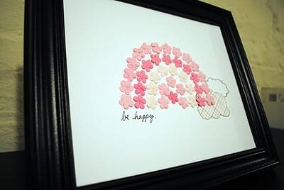 A be happy portrait was very tones of pink hearts on it.