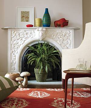 Fireplace and large plant