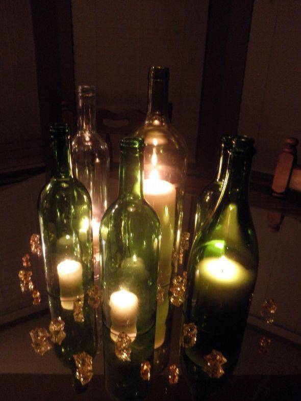 My DIY Wine Bottle Centerpieces :  wedding wine bottle centerpiece diy green reception Wine Bottle Centerpiece