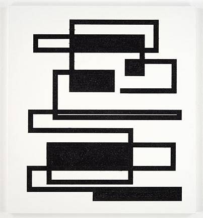 Modern art showing many rectangles made from black lines.