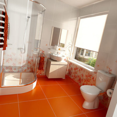"Beautiful and Spacious Orange tiled Bathroom"