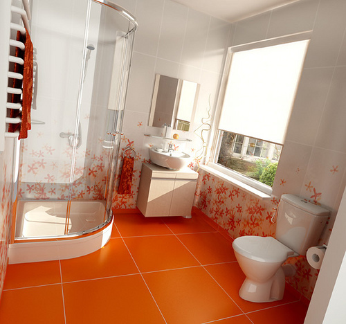 "Beautiful and Spacious Orange tiled Bathroom"