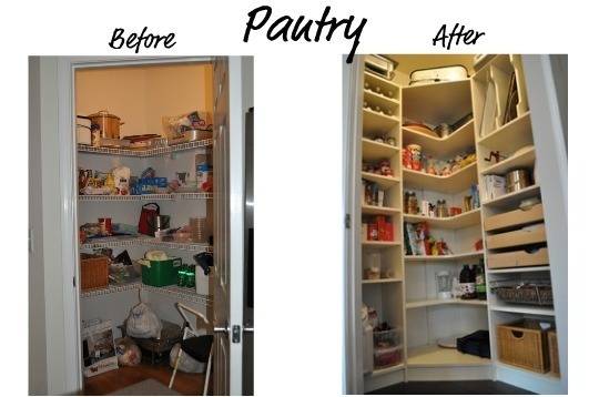 Pantry organizer with lots of racks filled with items.