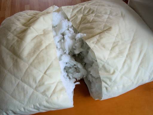 Cotton fiber pillow cut at the middle.