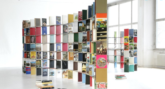 A bookshelf made of just books (clever)