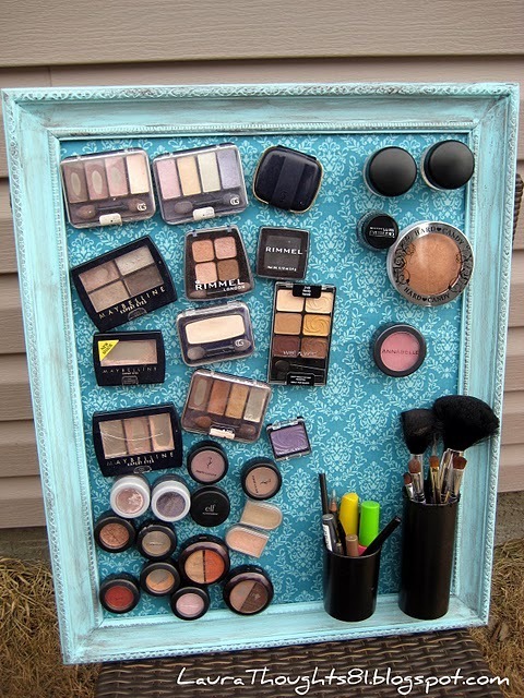 Blue color magnet makeup board.