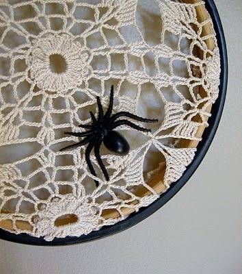 A black spider is hanging the cloth.