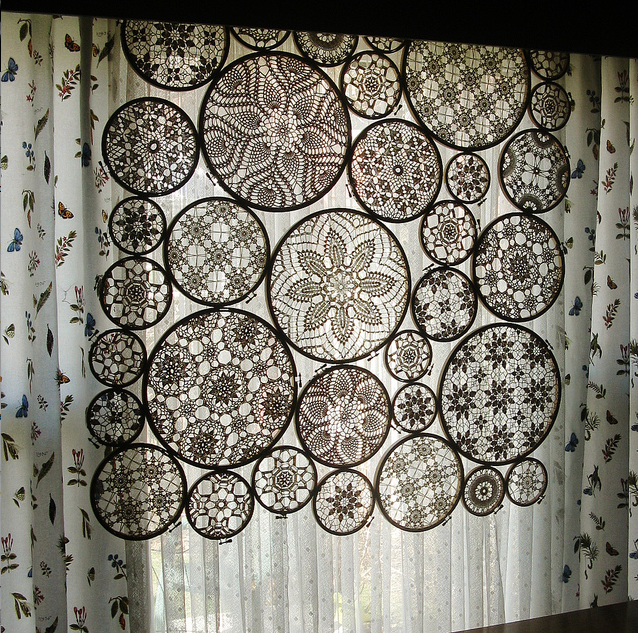"Curtain in decorated with rangoli designs."