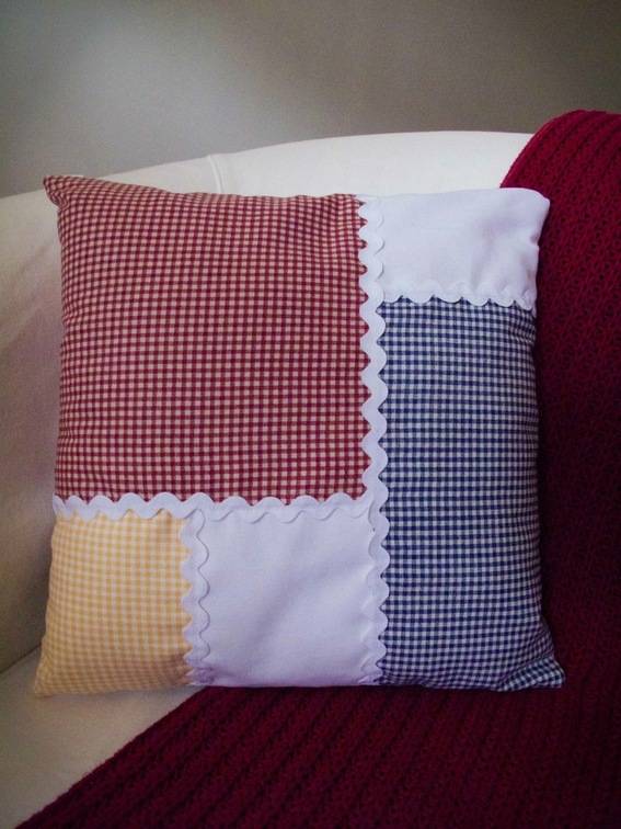 " A  Mondrian-ish Patchwork Pillow in the seater"