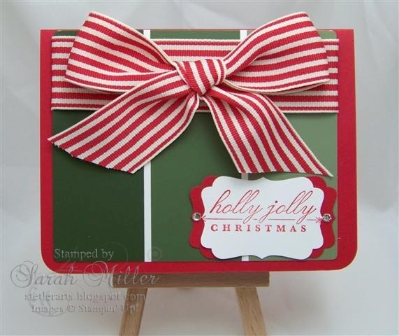 A paint chip holiday card with a bow.