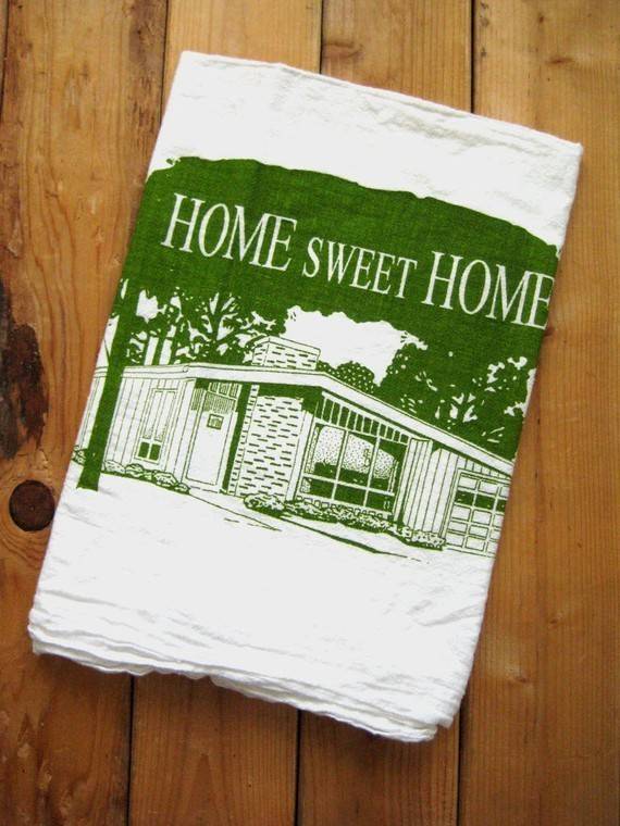 Tea Towel - Screen Printed Organic Cotton Home Sweet Home Flour Sack Towel - Perfect Kitchen Towel for Dishes