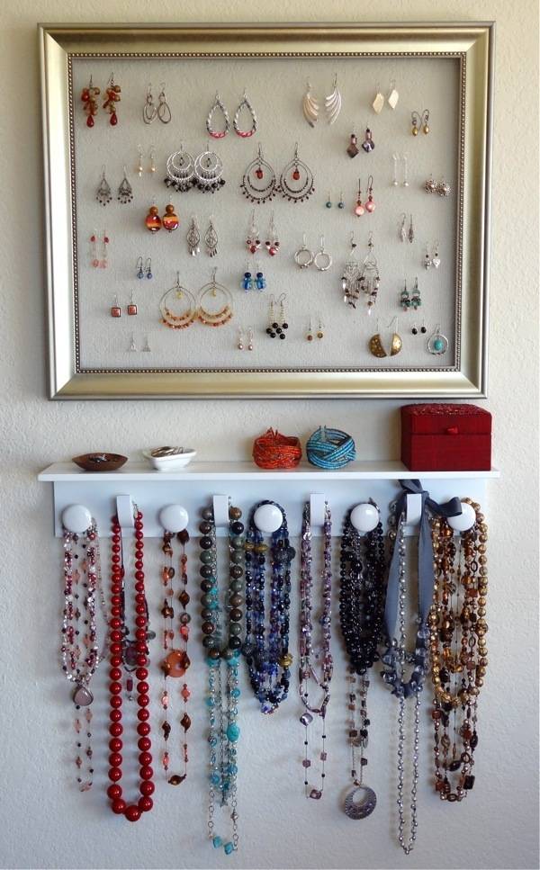 Screen and coat hanger as jewelry organizer