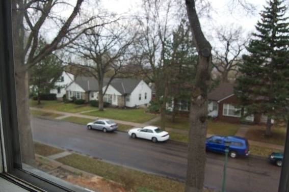 Road view from window.