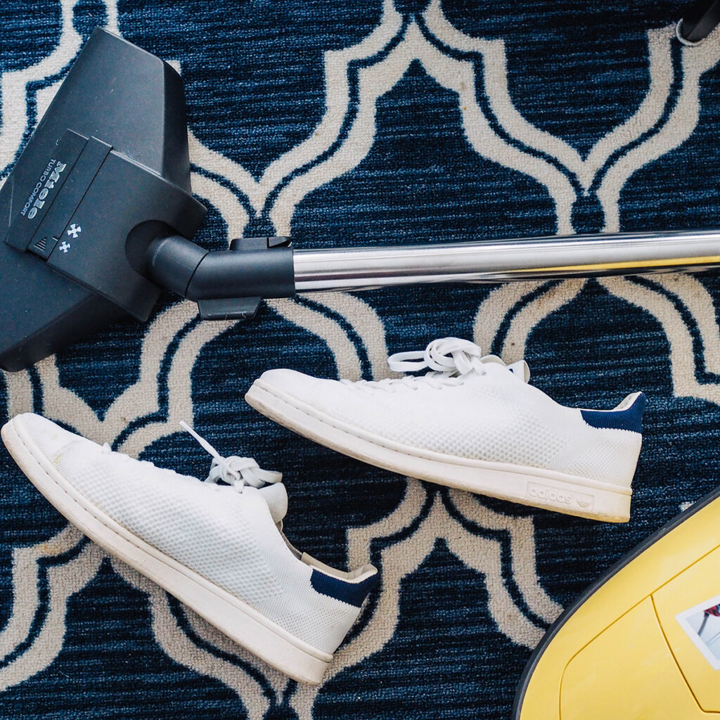vacuum, carpet, and clean tennis shoes.