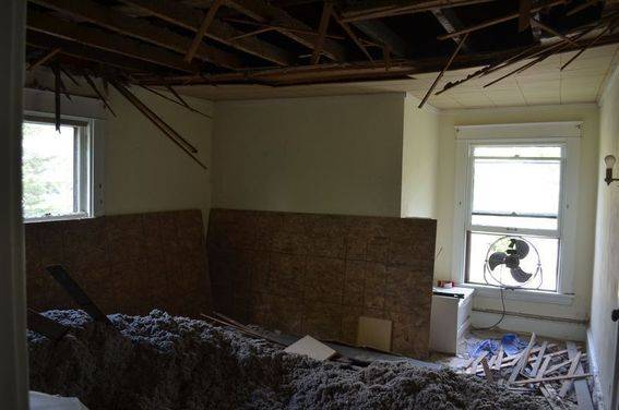 "A Ceiling demolished for renovation"