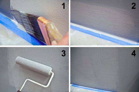A person demonstrating how to paint a wall with a paint roller