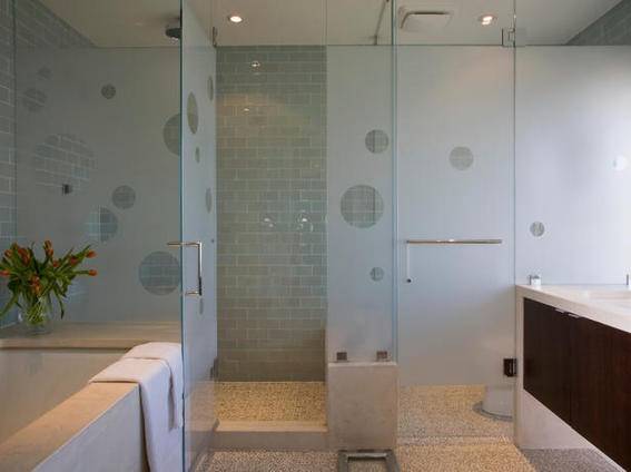 etched glass shower bathroom