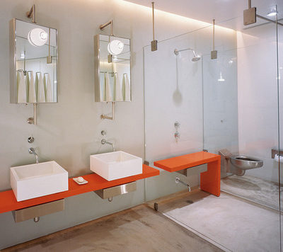 orange accent modern bathroom