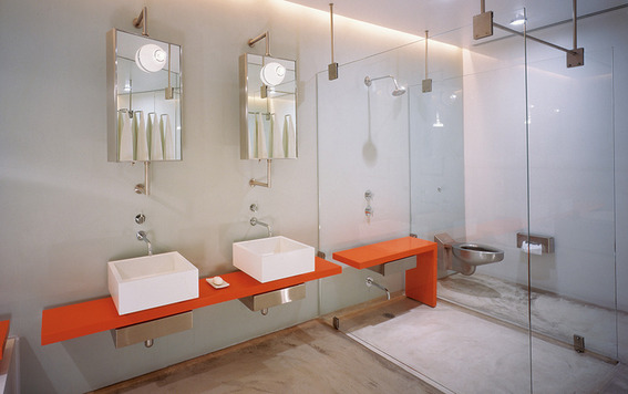 orange accent modern bathroom