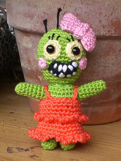A knitted zombie doll.
