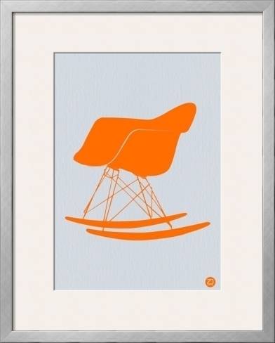 An orange rocking chair is displayed as a graphic in a matted and framed piece of art.