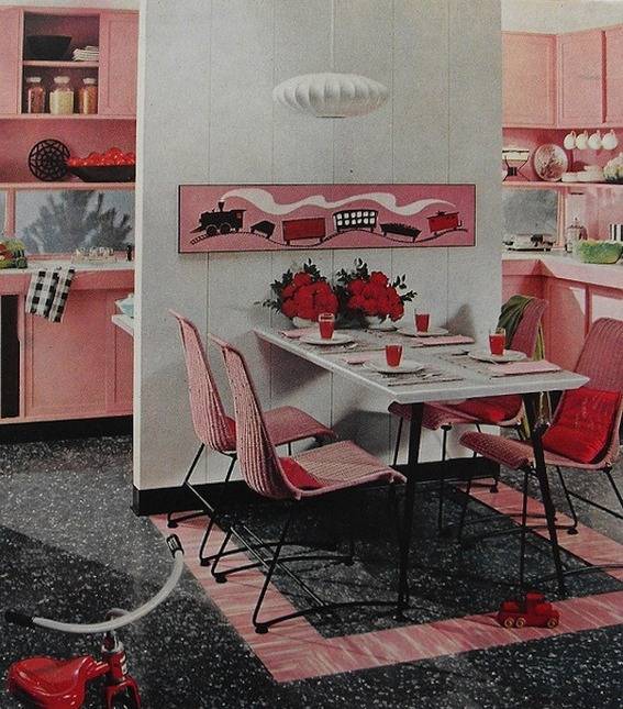 1960s Retro Kitchen Breakfast Nook Dining Pink Red