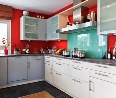 kitchen decorating ideas - red white and aqua modern kitchen