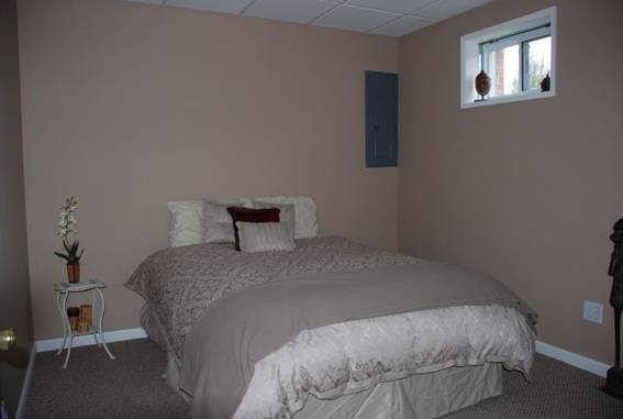 Basement Bedroom Before & After, This is the guest room in the basement. I stuck with an Asian influence here because I had all of these things in storage but never thought about putting them together. The room is constantly changing., BORING BEFORE. Just moved in & had to work with what I owned at the time. Walls were that color when I moved in. , Bedrooms Design