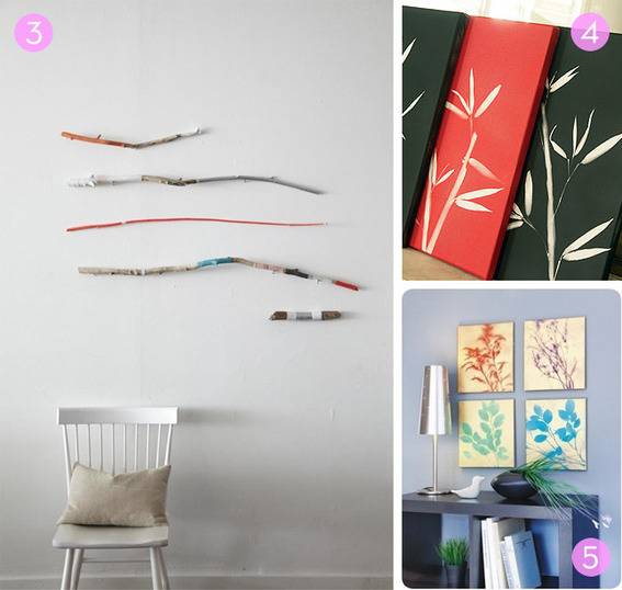 Several abstract designs hanging on a wall.