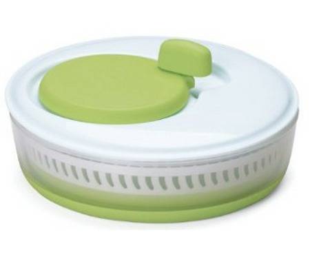This salad spinner is made of plastic.