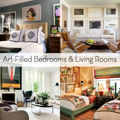 Several bedroom and living room sets that display various framed artwork.