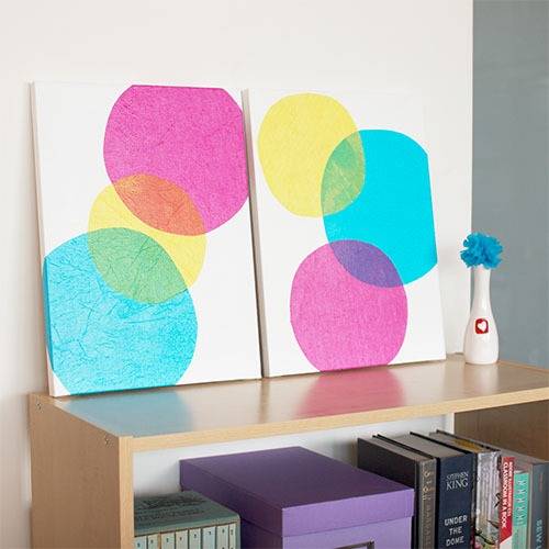 Wall art with different colors on the table.