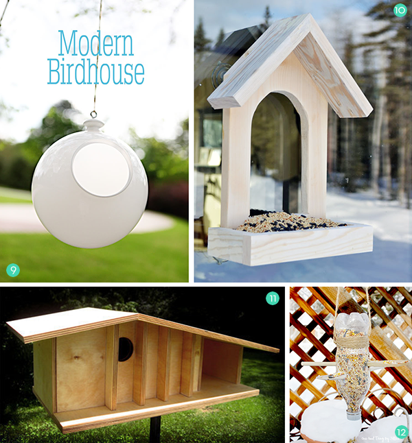 Different types of modern birdhouses.